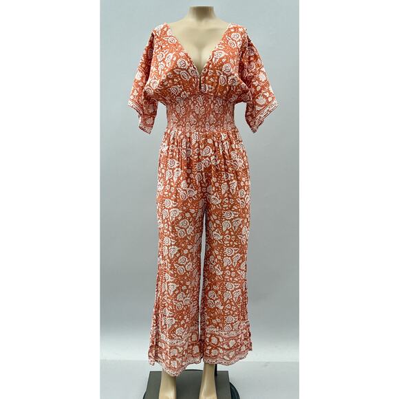 Cleobella Printed Jess Jumpsuit Burnt Orange Cream Floral Women's Size Small - Picture 5 of 16